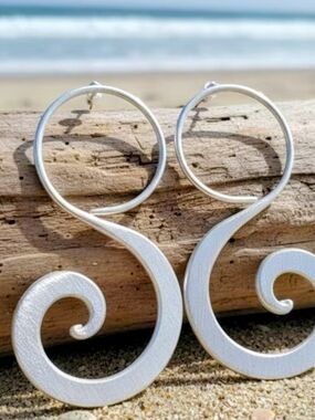 Sterling Silver Swirl Hoop Earrings - Silver